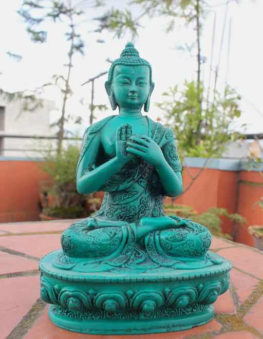 Turquoise Floral Motif Vairochana Buddha Resin Statue - 7" Inch High - 3
