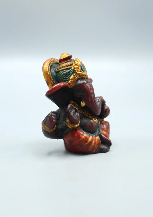 Baby Ganesha Resin Statue - Handpainted Maroon Red 2.5 Inch - 4