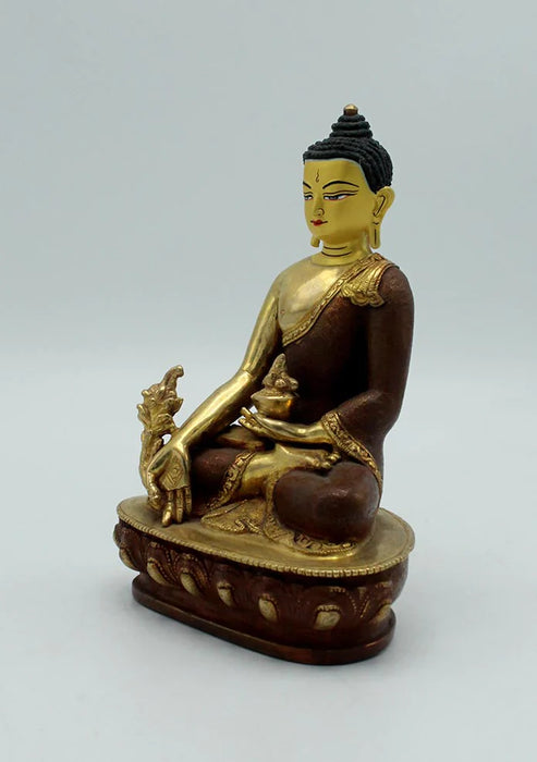 5.5 Inch Partly Gold Plated Copper Medicine Buddha Statue - 3