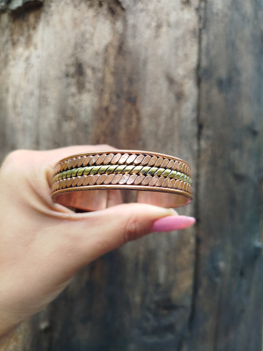 Handbeaten and brass, Hand Forged 100% Pure Copper Bracelet. Solid Copper Arthritis Relief Bracelet - 1