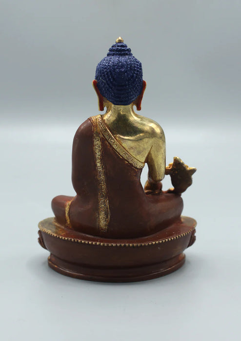 5.5" Medicine Buddha Copper Gold Plated Statue for Healing - 2
