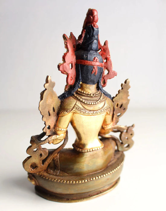 6 Inch Partly Gold Plated Green Tara Statue - Tibetan Goddess Statue - 2