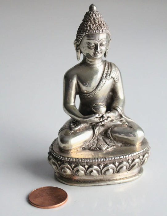 925 Silver Sterling Amitabha Buddha Statue - 8.5cm Tall - 4