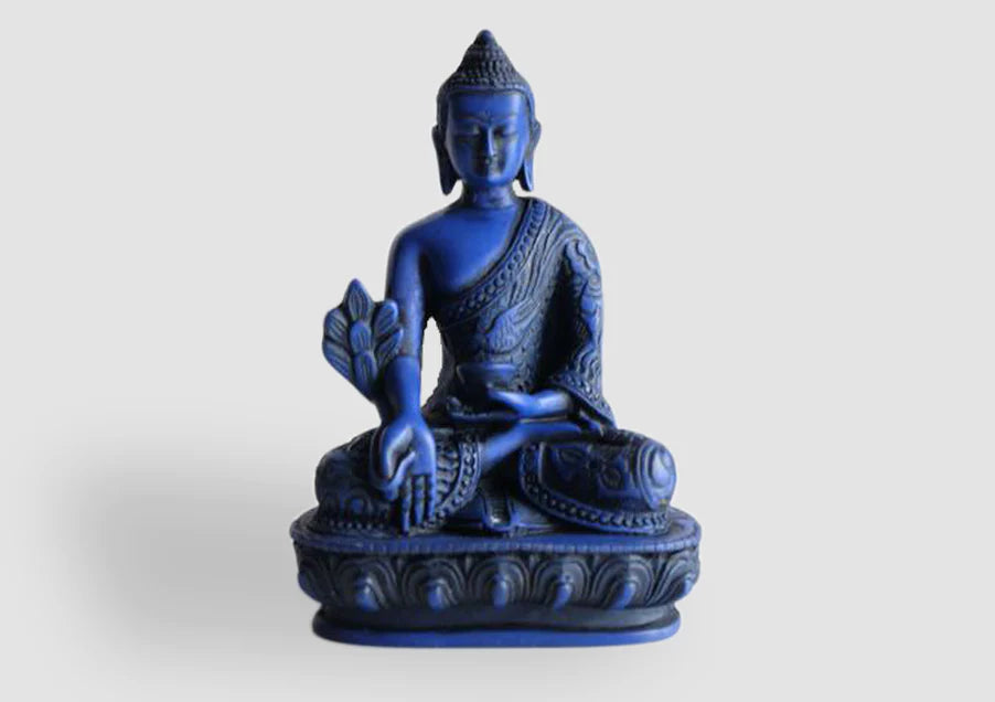 5-Inch Dragon-Carved Resin Medicine Buddha Statue - Blue Color