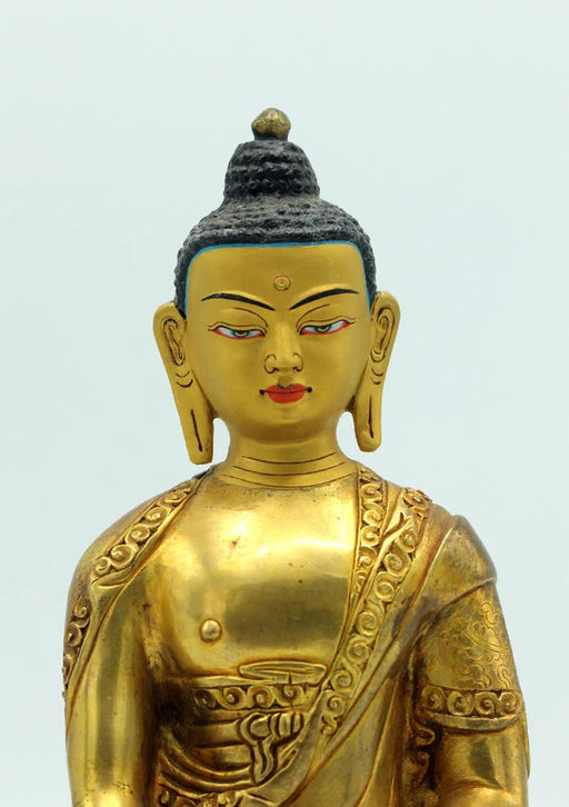 8 Inch Gold Plated Shakyamuni Buddha Statue with Floral Carvings - 5