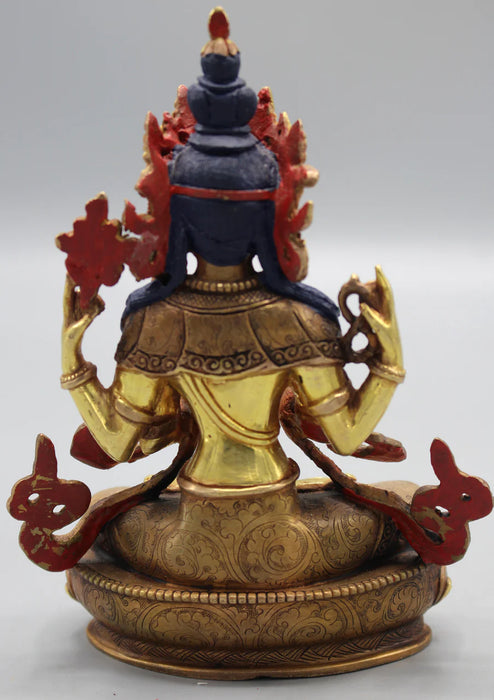6-Inch Partly Gold Plated Avalokisteswora Chenrezig Statue - 2