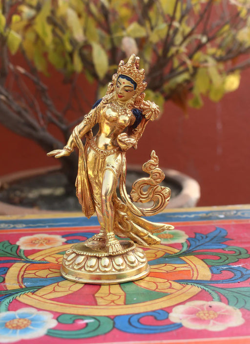5-Inch Gold-Plated Dancing Tara Statue - Copper Crafted