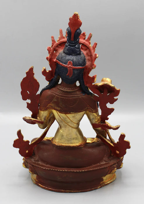 8-Inch White Tara Statue - Partly Gold Plated Copper Goddess of Compassion - 1