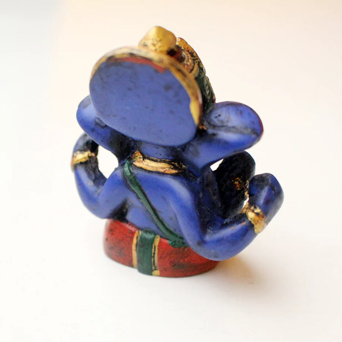 Baby Ganesh Resin Statue - 2.5 Inch Blue Four-Armed Lord of Success - 2