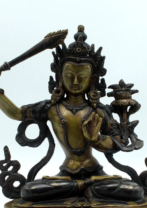 8.5 Inch Handcarved Copper Manjushree Statue - Traditional Craftsmanship - 5