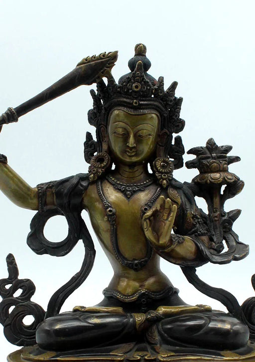 8.5 Inch Handcarved Copper Manjushree Statue - Traditional Craftsmanship - 5