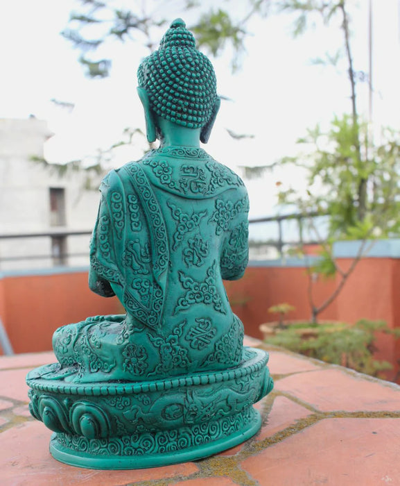 Turquoise Floral Motif Vairochana Buddha Resin Statue - 7" Inch High - 2