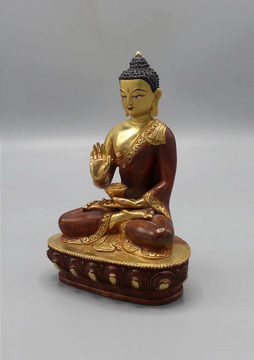 5.5-Inch Gold Plated Copper Amoghasiddhi Buddha Statue - 3