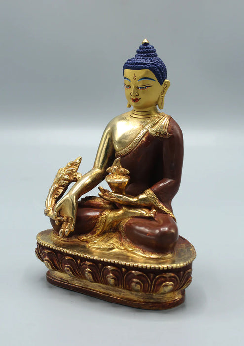 5.5" Medicine Buddha Copper Gold Plated Statue for Healing - 3