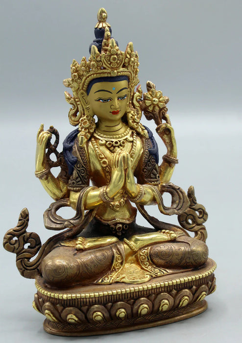 6-Inch Partly Gold Plated Avalokisteswora Chenrezig Statue - 3