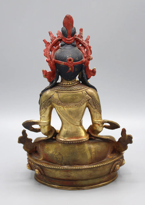 8-Inch Gold-Plated Aparmita Buddha Statue - Intricate Detailing" - 3