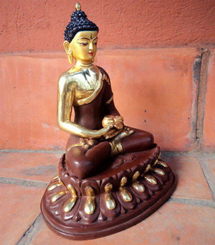 Amitabh Buddha Gold-Plated Copper Statue - Mastercrafted Meditation Art - 3