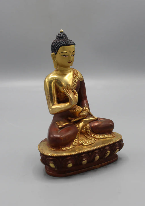 5.5-Inch Gold Plated Copper Amoghasiddhi Buddha Statue - 4