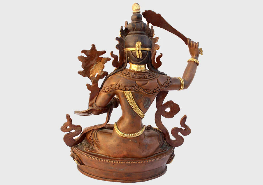 8-Inch Gold-Plated Manjushri Statue - Unique Copper Sculpture - 1