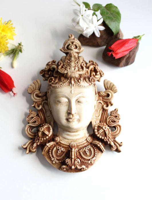 Resin Tara Mask Wall Art - Beautiful Tibetan Bodhisattva Hanging Decor - 3