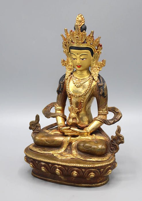 8-Inch Gold-Plated Aparmita Buddha Statue - Intricate Detailing" - 2