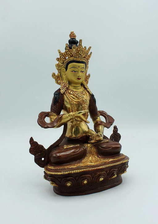 9-Inches Partly Gold Plated Copper Bodhisattva Vajrasattva Statue - Handmade in Nepal - 4