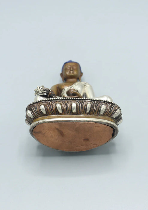 5.5-Inch Copper Medicine Buddha Statue with Silver Robe - Authentic Nepalese Craftsmanship - 1