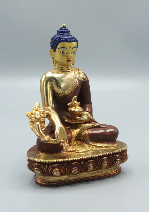 5.5" Medicine Buddha Copper Gold Plated Statue for Healing - 4