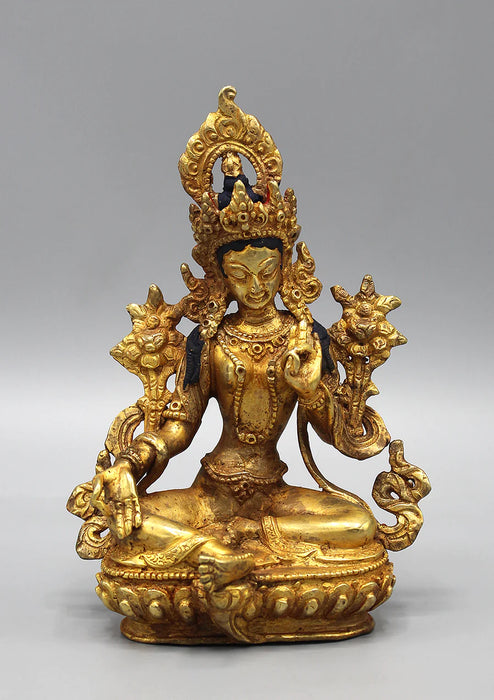 6 Inch Gold Plated Green Tara Statue - Handcrafted in Nepal - 6