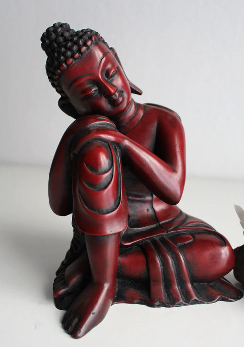 Coral Resin Resting Buddha Statue - 7.5 Inch Handmade Sculpture - 4