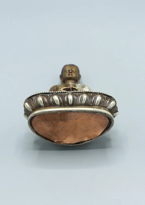 5.5-Inch Copper Amitabha Buddha Statue with Silver Robe - Nepalese Craftsmanship - 1