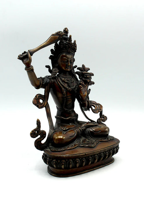 9" Manjushree God of Wisdom Copper Statue - Buddhist Art - 3