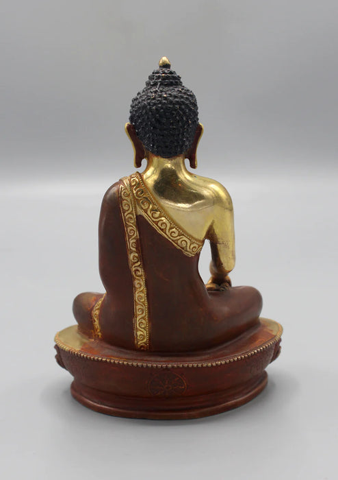 5.5-Inch Partly Gold Plated Akshobhya Buddha Statue - 2