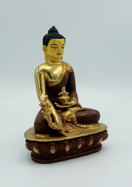 5.5 Inch Partly Gold Plated Copper Medicine Buddha Statue - 4