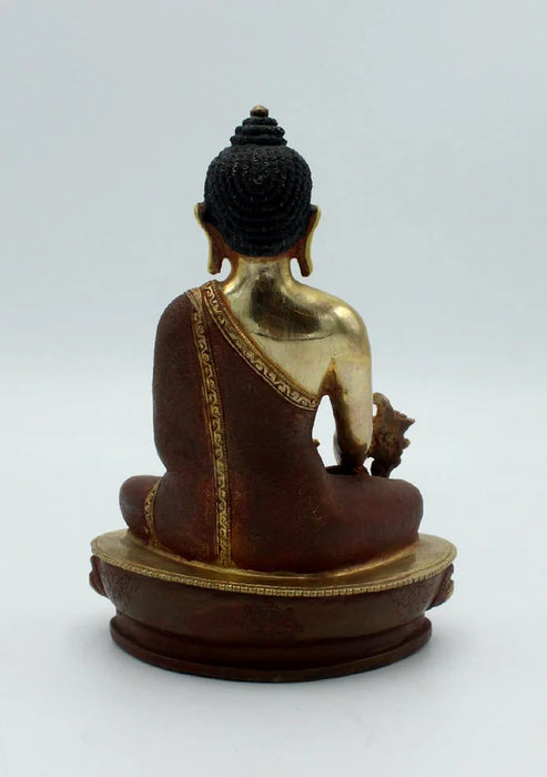 5.5 Inch Partly Gold Plated Copper Medicine Buddha Statue - 2