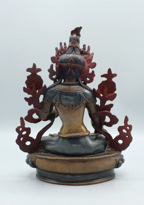 8-Inch Hand-Carved Copper White Tara Statue - Goddess of Compassion - 1