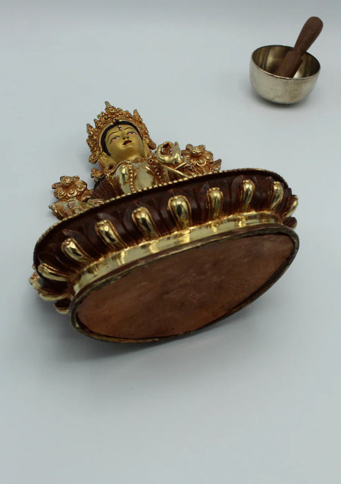 8-Inch Gold-Plated White Tara Statue - Unique Handcrafted Copper Sculpture - 2