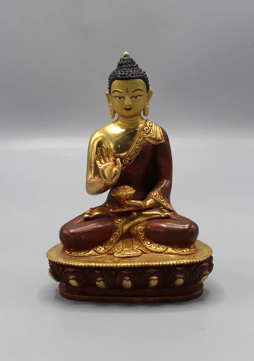 5.5-Inch Gold Plated Copper Amoghasiddhi Buddha Statue - 5