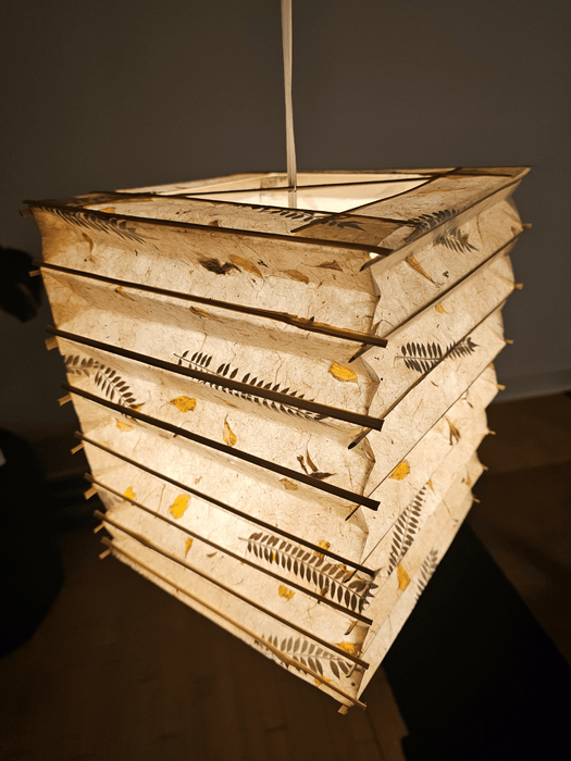 4 sided fern petal mix lampshade with bamboo