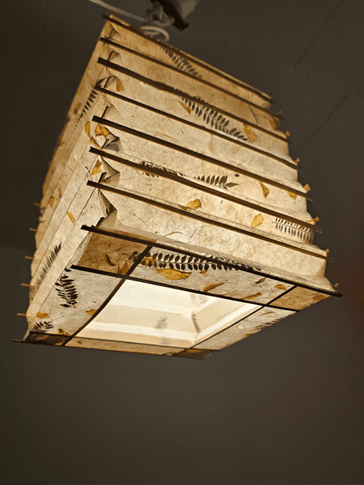 4 sided fern petal mix lampshade with bamboo