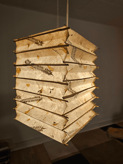 4 sided fern petal mix lampshade with bamboo