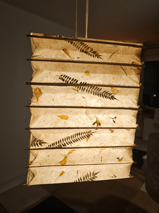 4 sided fern petal mix lampshade with bamboo