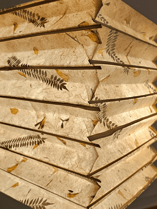 4 sided fern petal mix lampshade with bamboo close