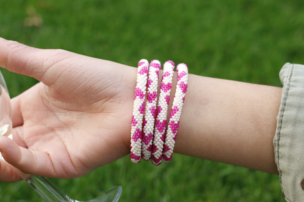 Pink Love  Handmade Nepal bracelet Set of 4 - 1