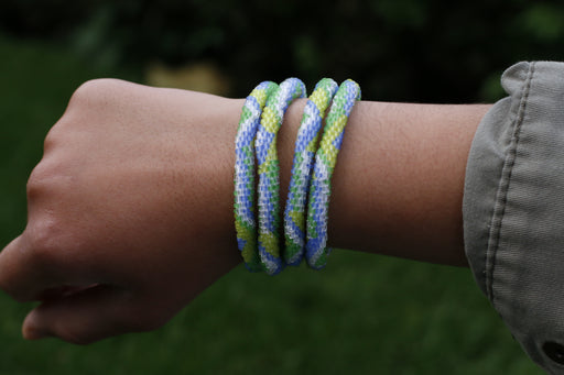 Matte Green Blue Beads Handmade Nepal bracelet Set of 4 - 1