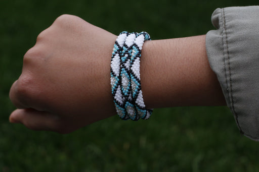 White Blue Diamond Turquoise Handmade Nepal bracelet Set of 3 - 3