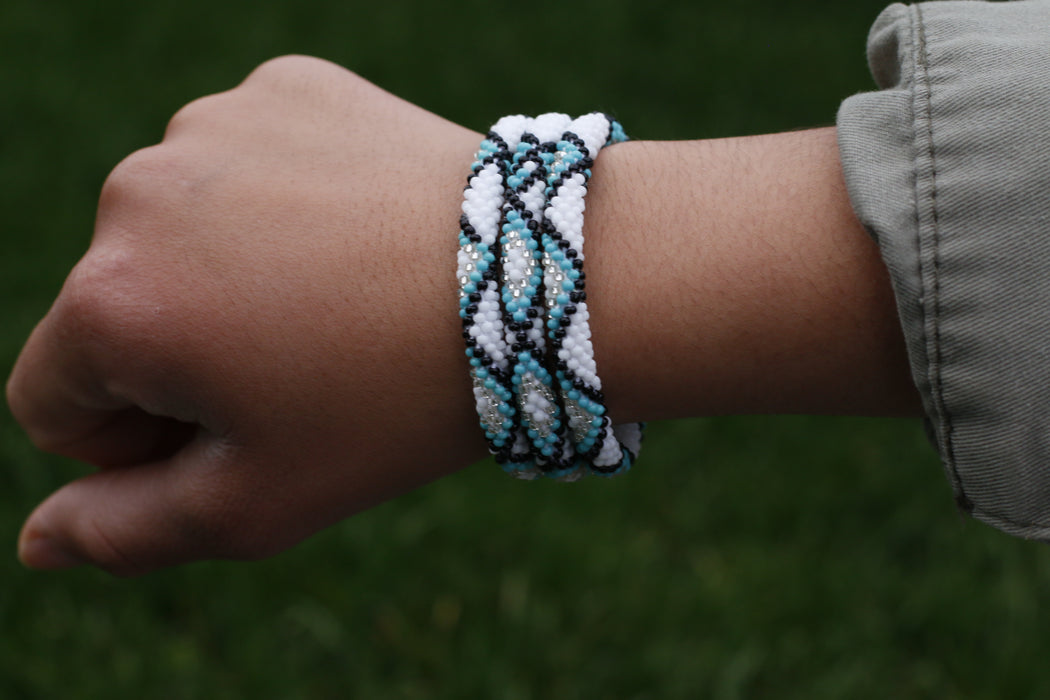 White Blue Diamond Turquoise Handmade Nepal bracelet Set of 3 - 1