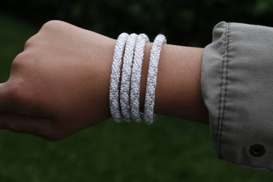 White Mix Handmade Nepal bracelet Set of 4 - 2
