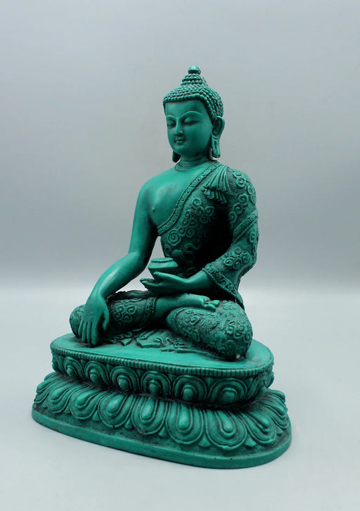 9-Inch Handmade Resin Shakyamuni Buddha Statue in Green - 3