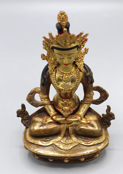 8-Inch Gold-Plated Aparmita Buddha Statue - Intricate Detailing" - 1